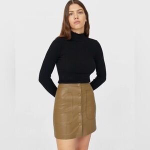 Stradivarius faux leather mini skirt with button front